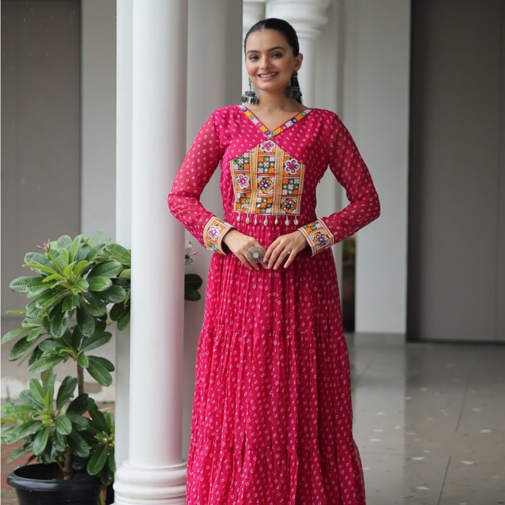 Vibrant Pink Embroidered Maxi Dress